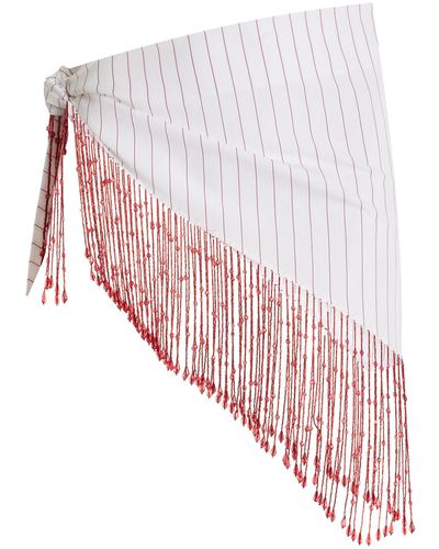 DES_PHEMMES Exclusive Beaded Fringe Cotton Mini Wrap Skirt - Pink