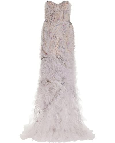 Marchesa Strapless Crystal-embellished Tulle Gown - Purple