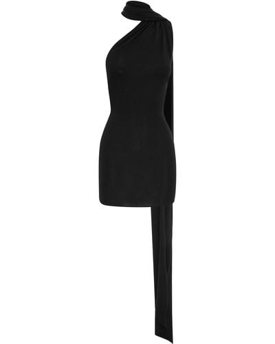 Alex Perry Scarf-neck Jersey Mini Halter Dress - Black