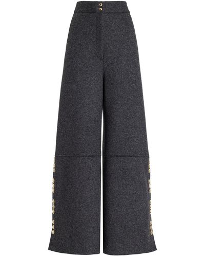 Khaite Krisla Studded Wool Wide-leg Trousers - Grey