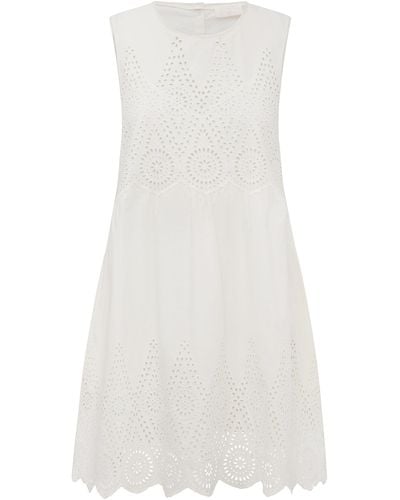 Posse Louisa Broderie Anglaise Cotton Mini Dress - White