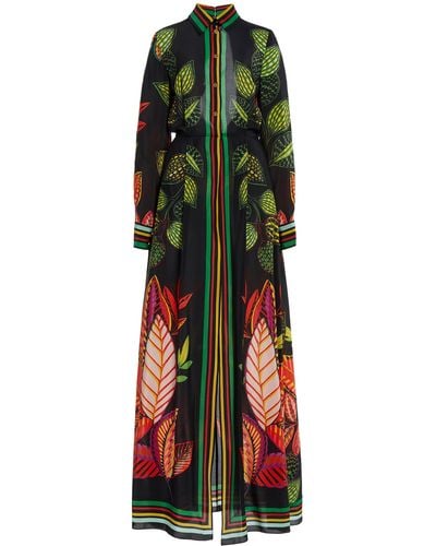 Elie Saab Printed Silk Georgette Maxi Shirt Dress - Multicolor