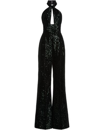 Elie Saab Sequin Velvet Halter Jumpsuit - Black
