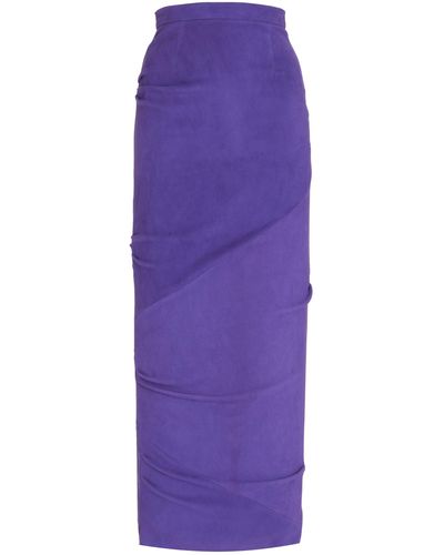 LAQUAN SMITH Ruched Stretch Suede Pencil Skirt - Purple