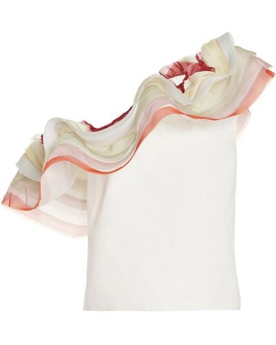 Rosie Assoulin Organza Ruffled Asymmetric Cotton Top - White