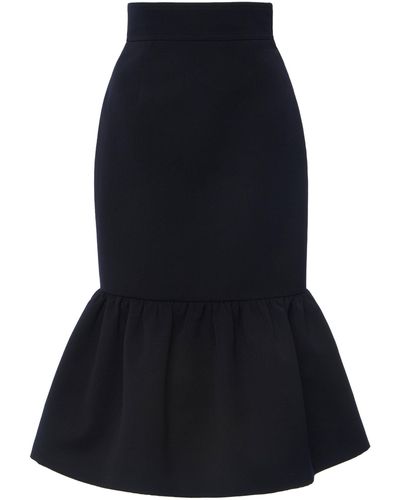 Miu Miu Ruffled Wool Cady Midi Skirt - Black