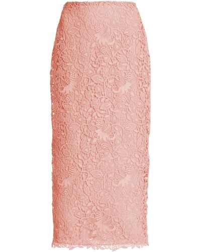 Carolina Herrera Lace Broderie Midi Skirt - Pink