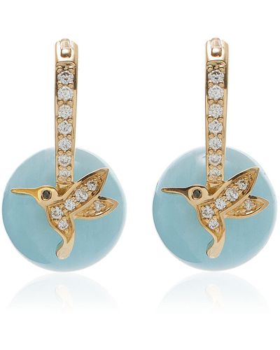 Sydney Evan Hummingbird 14k Yellow Gold Aquamarine Earrings - Blue