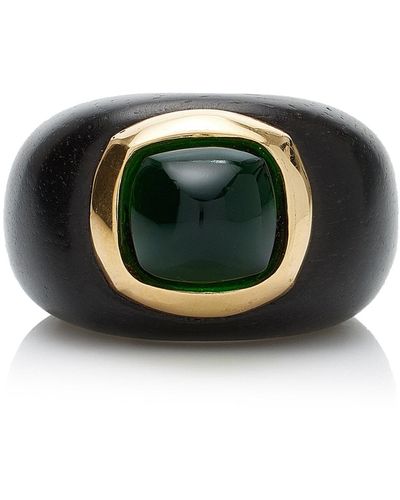 Rosa De La Cruz 18k Yellow Gold Ebony, Emerald Ring - Black