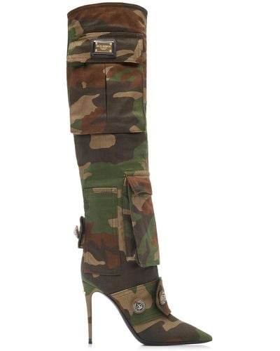 Dolce & Gabbana Cardinale Camouflage Canvas Knee Boots - Green