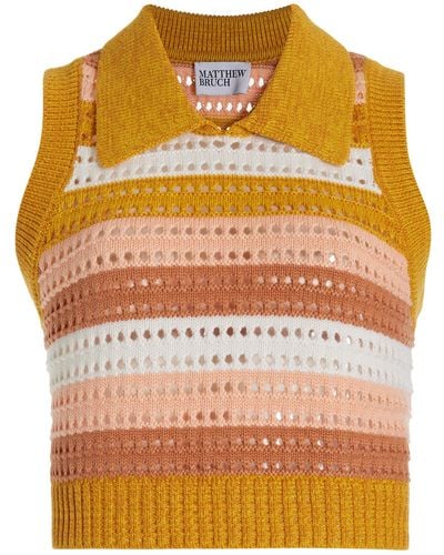 Matthew Bruch Cropped Knit-mesh Collared Tank Top - Orange
