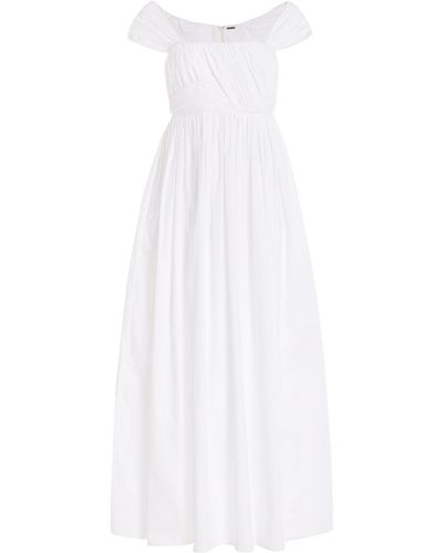 Adam Lippes Josephine Ruched Cotton Poplin Midi Dress - White