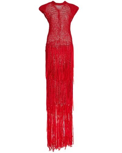 Alejandra Alonso Rojas Fringed Crocheted Silk Maxi Dress - Red