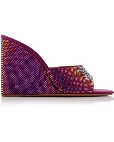 AMINA MUADDI Lupita Crystal-embellished Satin Wedge Sandals - Purple