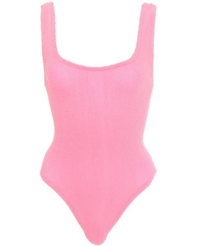 Hunza G Square-neck Seersucker One-piece Swimsuit - Pink