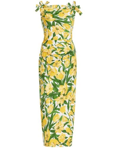 Carolina Herrera Bow-detailed Floral Cotton Midi Dress - Metallic