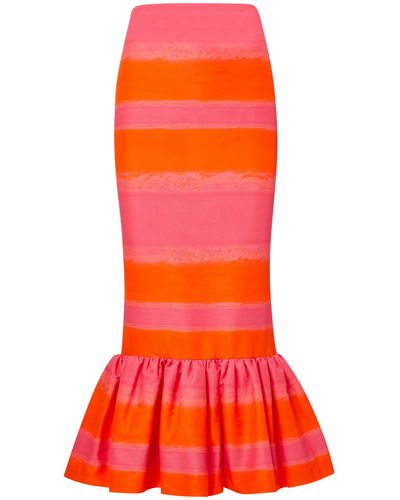 Brandon Maxwell Peplum Cotton-silk Pencil Skirt - Orange