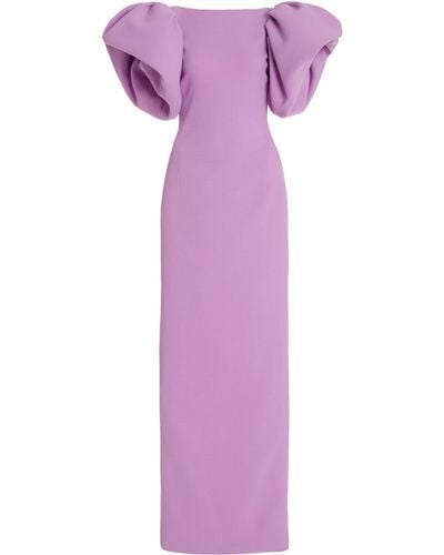 Oscar de la Renta Puff-sleeve Wool-blend Gown - Purple