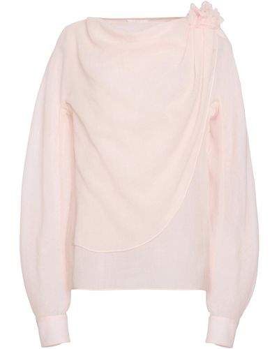 Chloé Floral-appliquéd Wool Gauze Top - Pink