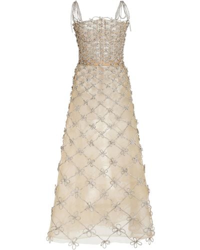 Oscar de la Renta Crystal-embellished Mesh Midi Dress - Natural