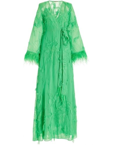 Alexis Kalin Feather-trim Voile Maxi Dress - Green