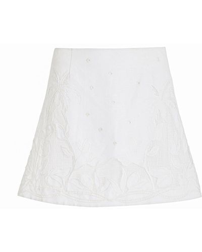 Aje. Agua Embroidered Linen-blend Mini Skirt - White