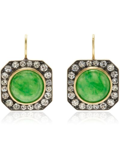 Sylva & Cie Frame And Fortune One-of-a-kind 18k Yellow Gold Sapphire, Diamond Earrings - Green