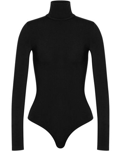 Wolford Colorado Turtleneck Jersey Thong Bodysuit - Black