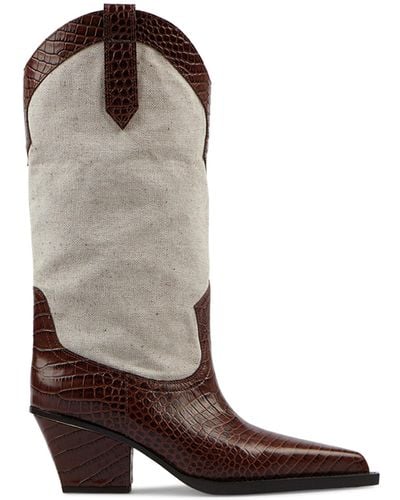 Paris Texas Rosario Leather-trimmed Canvas Western Boots - Brown