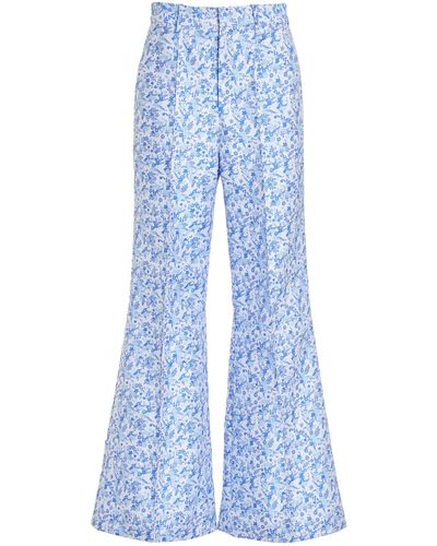 Rosie Assoulin Panelled And Piped Floral Flare Trousers - Blue