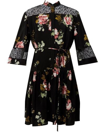Erdem Lace-detailed Floral Silk Mini Dress - Black