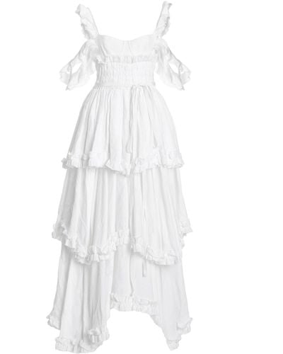 Brock Collection Samanta Tiered Linen Cold-shoulder Maxi Dress - White