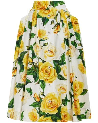Dolce & Gabbana Button-down Floral Cotton Midi Skirt - Yellow