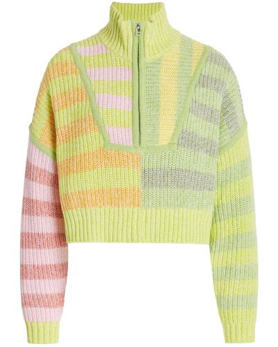 STAUD Hampton Cropped Oversized Cotton-blend Half-zip Sweater - Yellow
