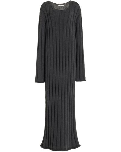 The Row Ribbed-knit Wool Maxi Dress - Black