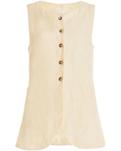 Posse Emma Button-down Linen-blend Vest Top - Natural