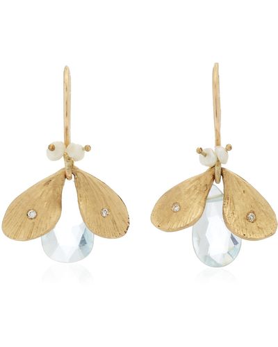 Annette Ferdinandsen Jewelled Bug 14k Yellow Gold Aquamarine, Pearl, Diamond Earrings - Blue