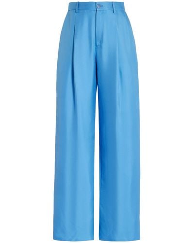 LAPOINTE Pleated Organic Silk Wide-leg Pants - Blue