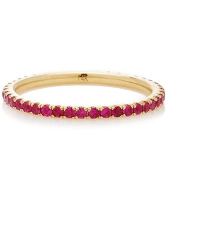 EF Collection 14k Yellow Gold Ruby Eternity Stacking Ring - Red