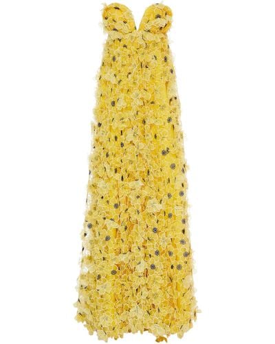 Carolina Herrera Daisy Applique Silk Gown - Yellow
