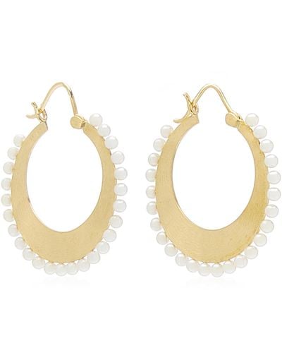 Irene Neuwirth 18k Yellow Gold Pearl Hoop Earrings - White