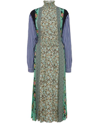 Prada Patchwork Smocked Crepe Midi Dress - Multicolor