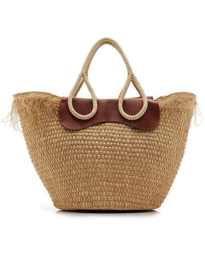 Johanna Ortiz Leather-trimmed Palm Tote Bag - Natural