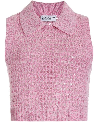Matthew Bruch Cropped Open-knit Wool-blend Top - Pink