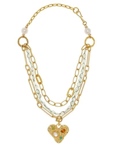 Lizzie Fortunato Treasure Trove Gold-pleated Multi-gem Pendant Necklace - Metallic
