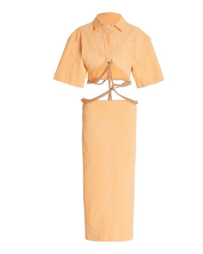 Christopher Esber Beaded Linen-blend Midi Shirt Dress - Orange
