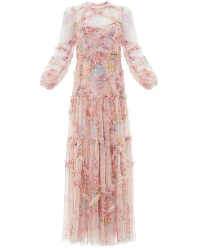 Needle & Thread Floral Diamond Ruffle Dress - Pink