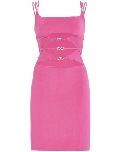 Mach & Mach Matilde Crystal Bow Rib-knitted Mini Dress - Pink