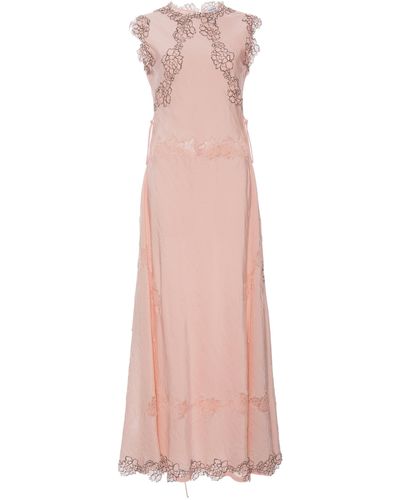 Loewe Lace-trim Satin Maxi Dress - Pink