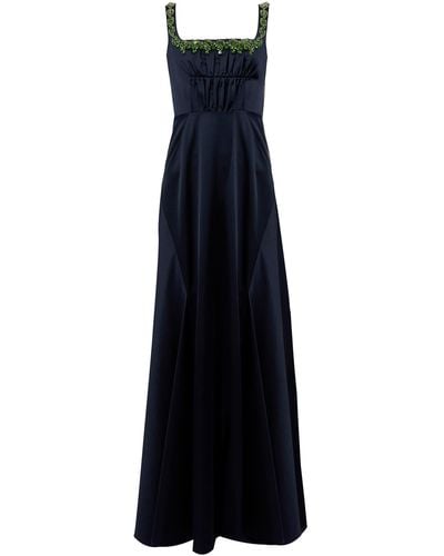 Erdem Embroidered Gathered Cotton-blend Gown - Blue